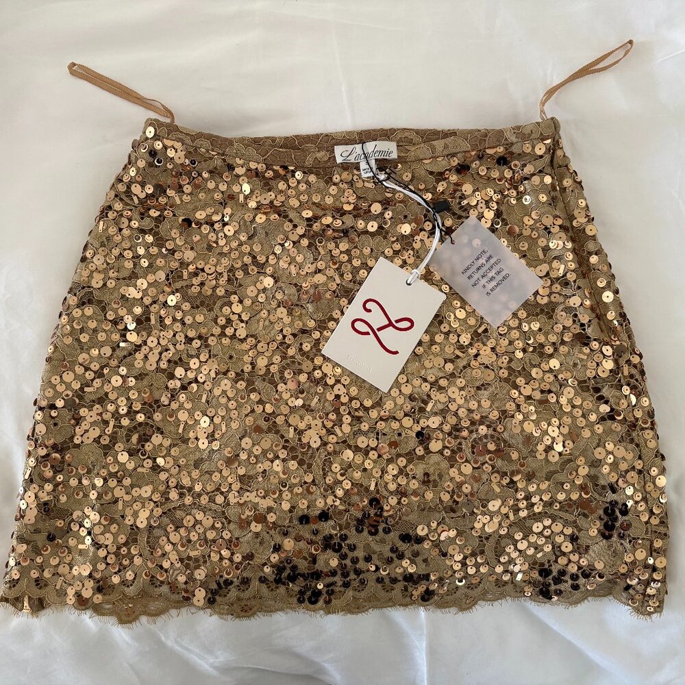 L'Academie by Marianna Savoie Gold Mini Skirt | Size: S - Picture 7 of 8